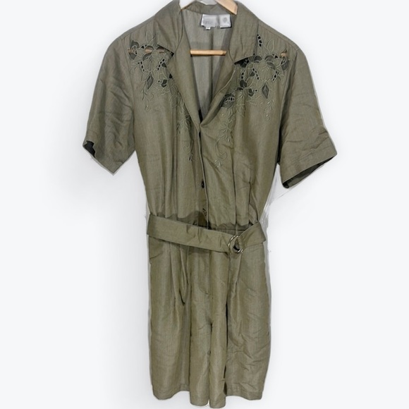 Together Pants - Together Green Notched Collar Shirt Romper with Belt Lace Detail